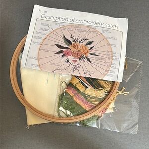 Floral Embroidery Kit with Hoop